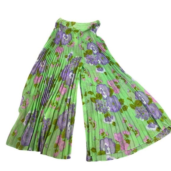 Vintage 1970s floral accordion pleated wide leg pants size 13 - Picture 3 of 10